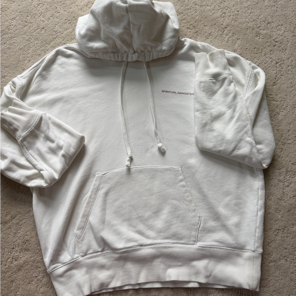 Spiritual Gangster White Crewneck Hoodie with Maroon Graphic Arch - Picture 2 of 4